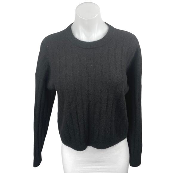 Naadam Women's Black 100% Cashmere Ribbed Knit Long Sleeve Sweater Top Size L - Picture 1 of 4